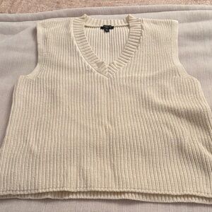 Talbots Petite Cream Ribbed V-Neck Sweater Vest